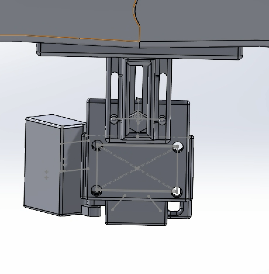 Rear CAD view of the pelvis IMU slider and back-plate mounting interface