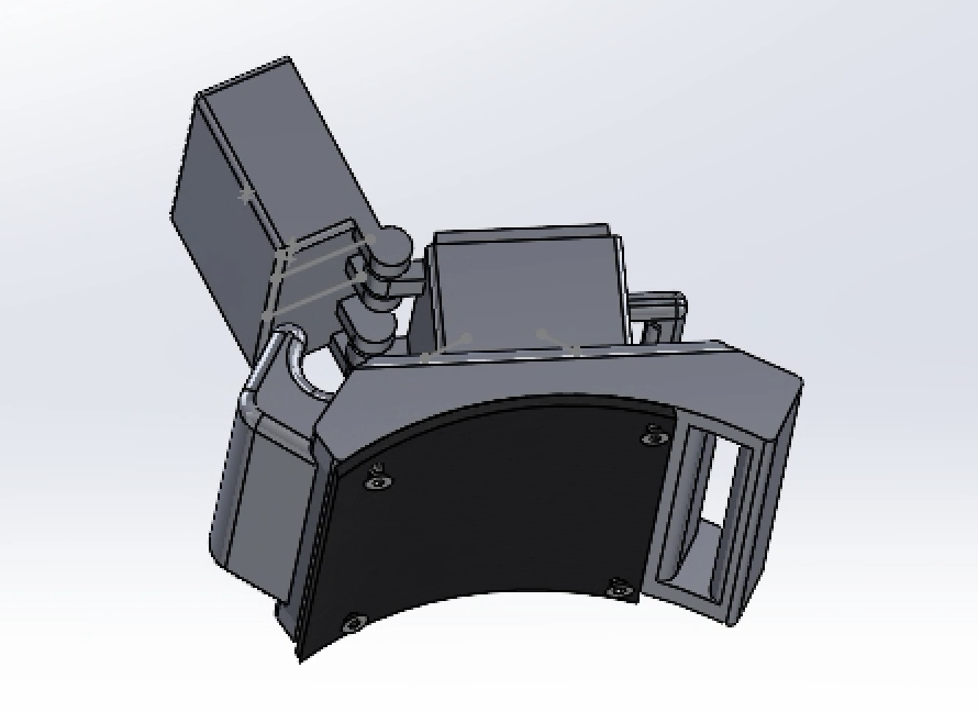 CAD view of the shin IMU mount where the retaining strap attaches
