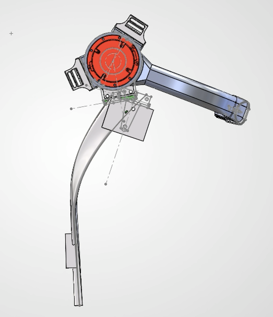 Opposite system view of the final motor-stability support in the hip exoskeleton